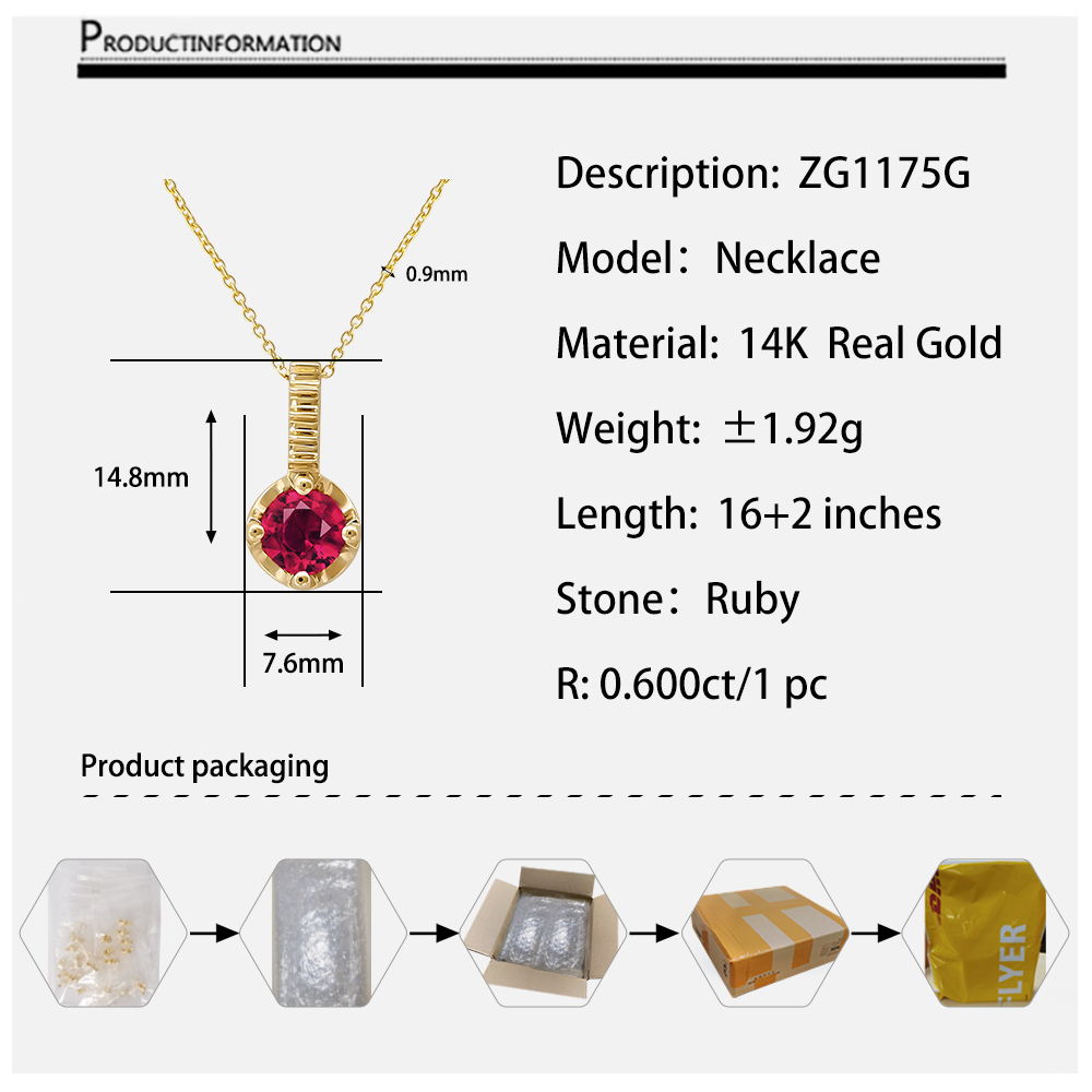 1000s Fine Jewelry 14K Solid Gold Round Ruby Charms Pendants Necklace for Women
