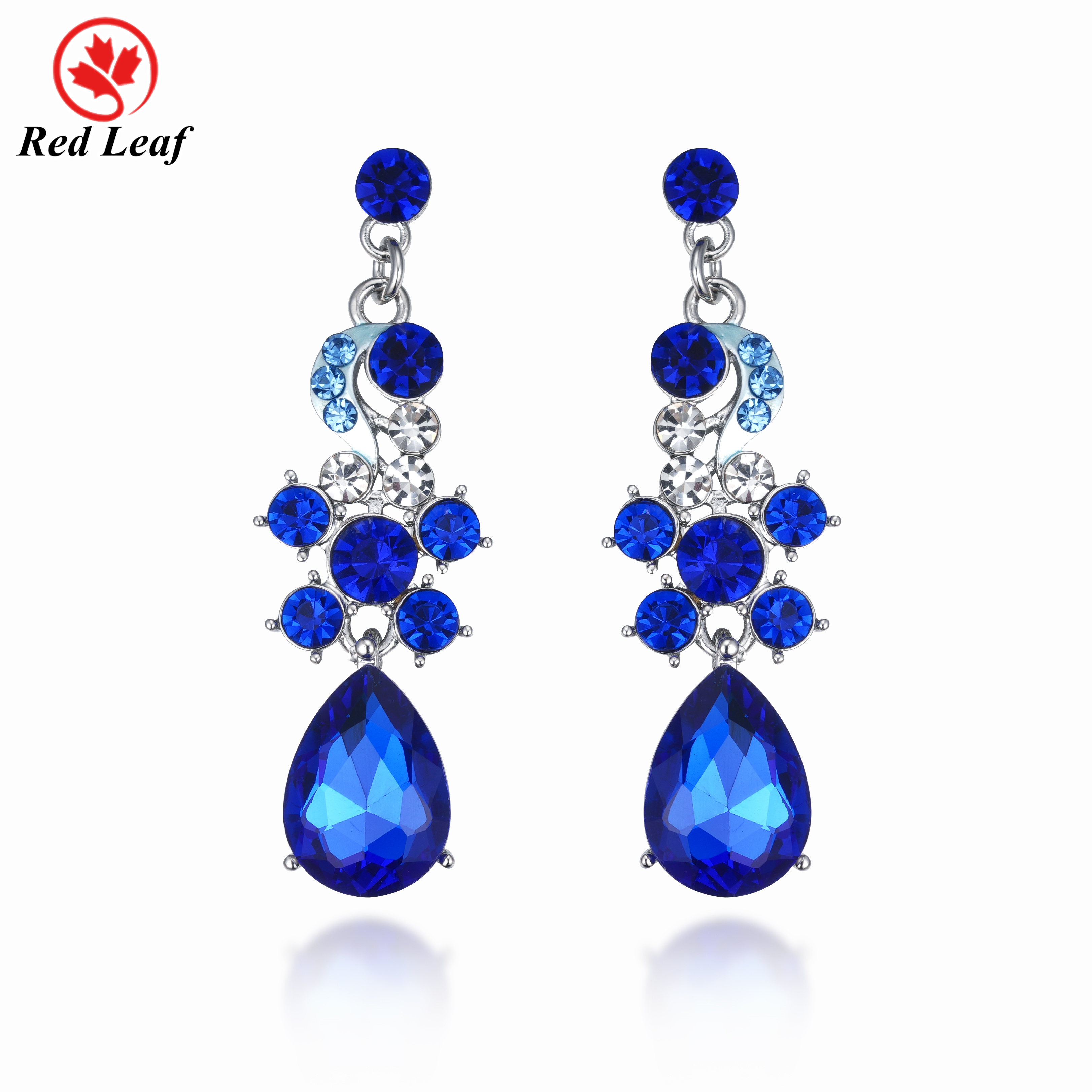 Redleaf Grace Sapphire Blue Moissanite Necklace Earring Jewelry Set SLuxury 925 Sterling Silver Jewelry Sets for Women