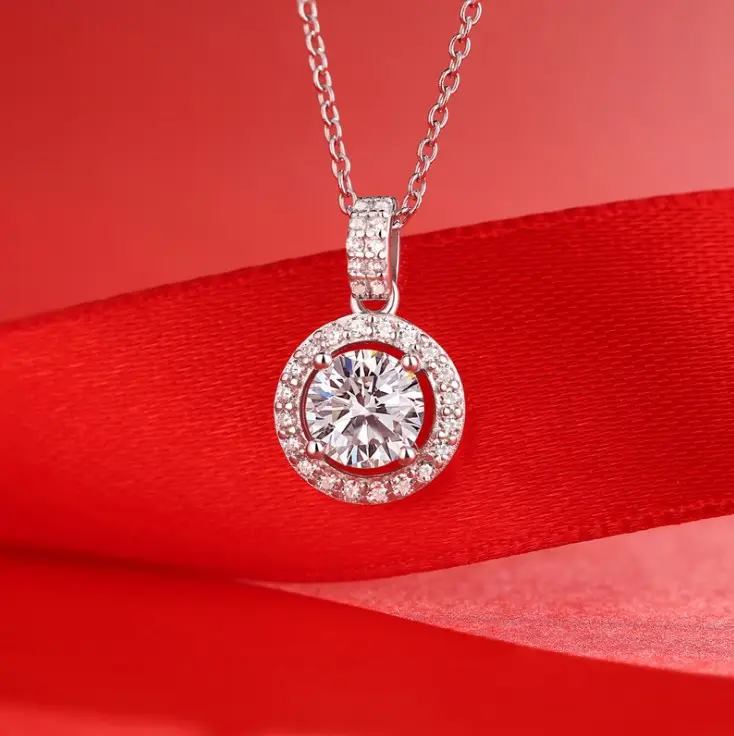 Sterling Silver Moissanite Diamond Necklaces for Women 2ct-9Ct Lab Synthetic Diamond Pendant White Gold Plated Jewelry Gifts