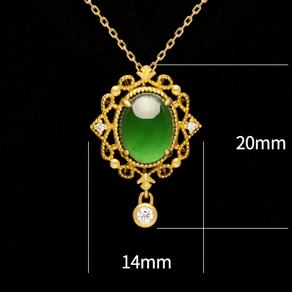 Maya Green Trendy Jade Pendant Egg Noodles Design 24K Gold Necklace Brass Link Chain Factory Wholesale Jewelry for Anniversaries