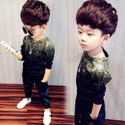 Kids Clothing Boys Tops Long Sleeved Glitter Accent Children's Fashion Outfits