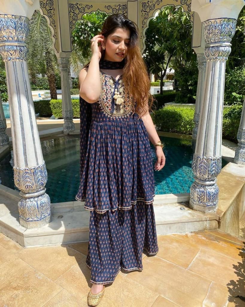 3 PIECE SET OF RAYON KURTI WITH SHARARA AND DUPATTA FOR WOMEN