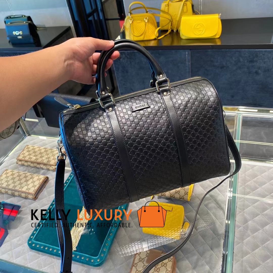 [Pre-Order] KLS 1215 Gucci Leather Top Handle Crossbody Doctor's Bag Embossed Monogram Black 3 weeks [Ships in 40 days]