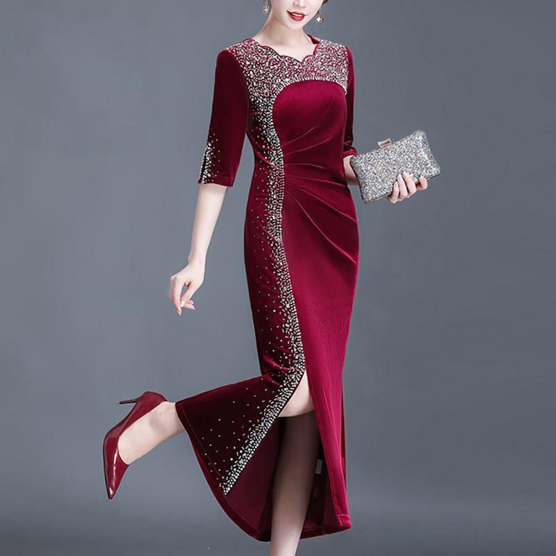 High end wedding mother's long wedding banquet evening dress with low split fork 2022 season slim fit happy mother-in-law wedding banquet toast NIW2