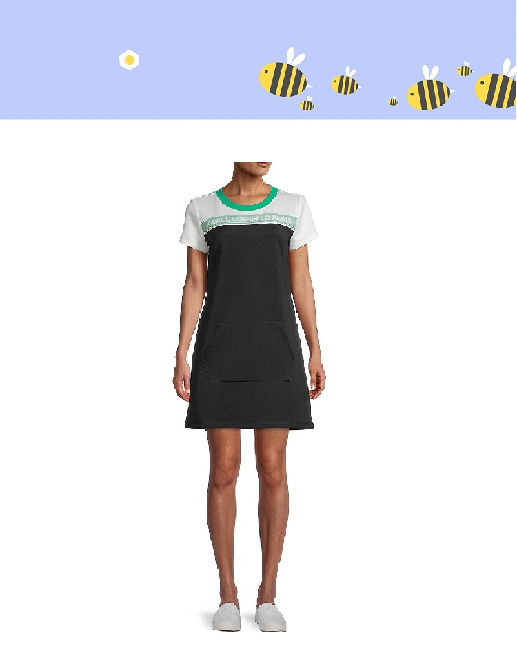 BEG00669 : KARL LAGERFELD PARIS Colorblock A-Line Dress (Black White Mint)