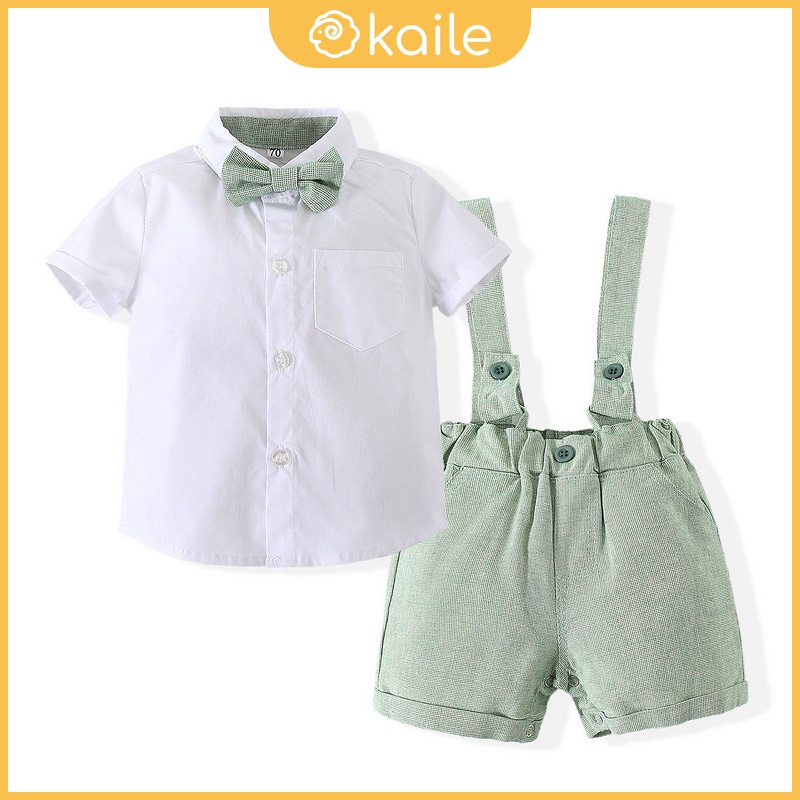 MUGE [2022 New Style] 0-3 Years Old/European American Gentleman Boys Short-Sleeved Shirt Suspenders Shorts Suit/Summer Clothing/Baby Baptism/Birthday Party Dress Suit/kaile Children's Clothing