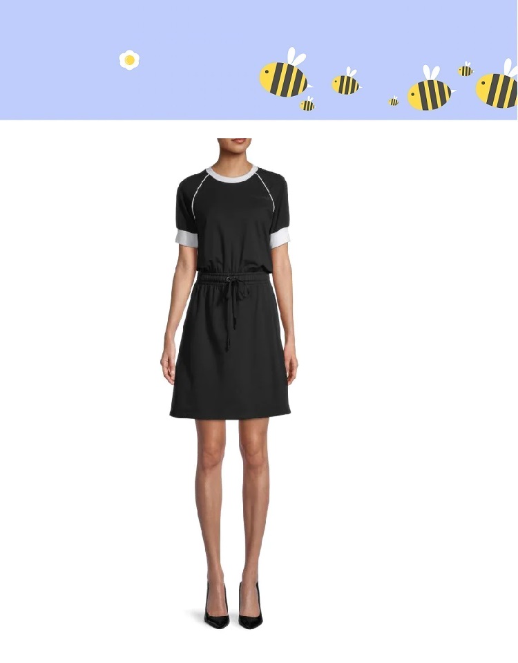 B897 : KARL LAGERFELD PARIS Cinched-Waist Dress (Black)