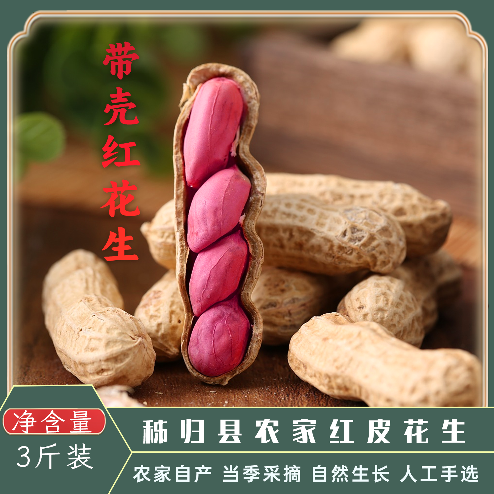 秭归县农家红皮带壳生花生3斤