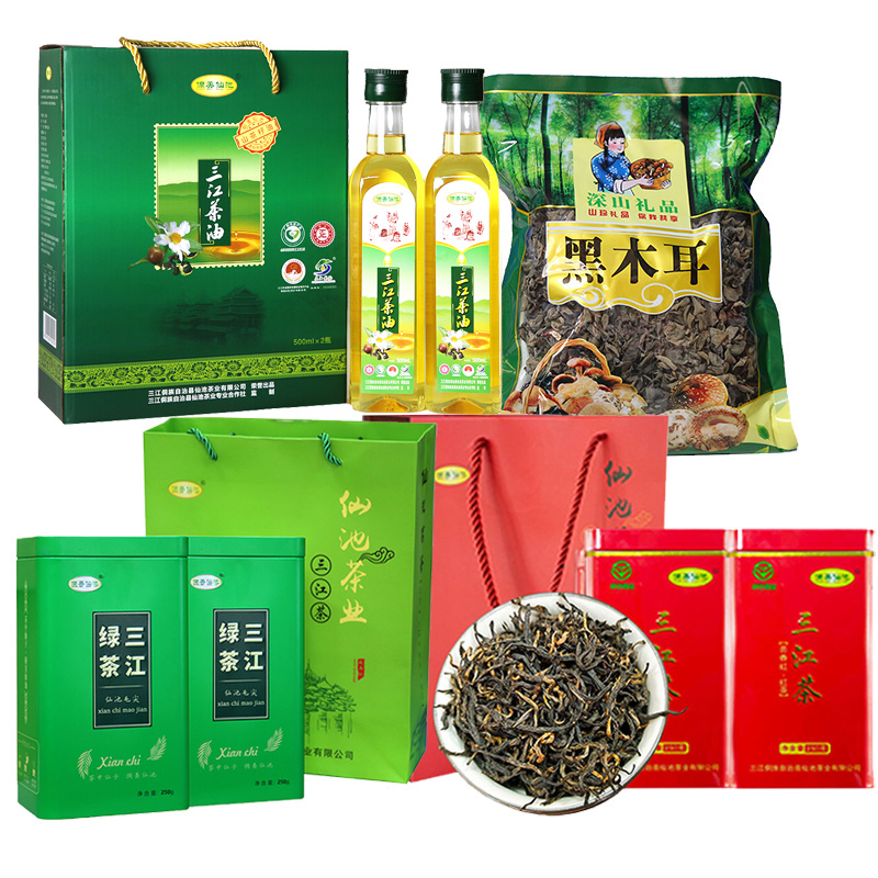 三江侗族自治县侗美仙池三江茶油1L+红茶500g+绿茶500g+木耳250g
