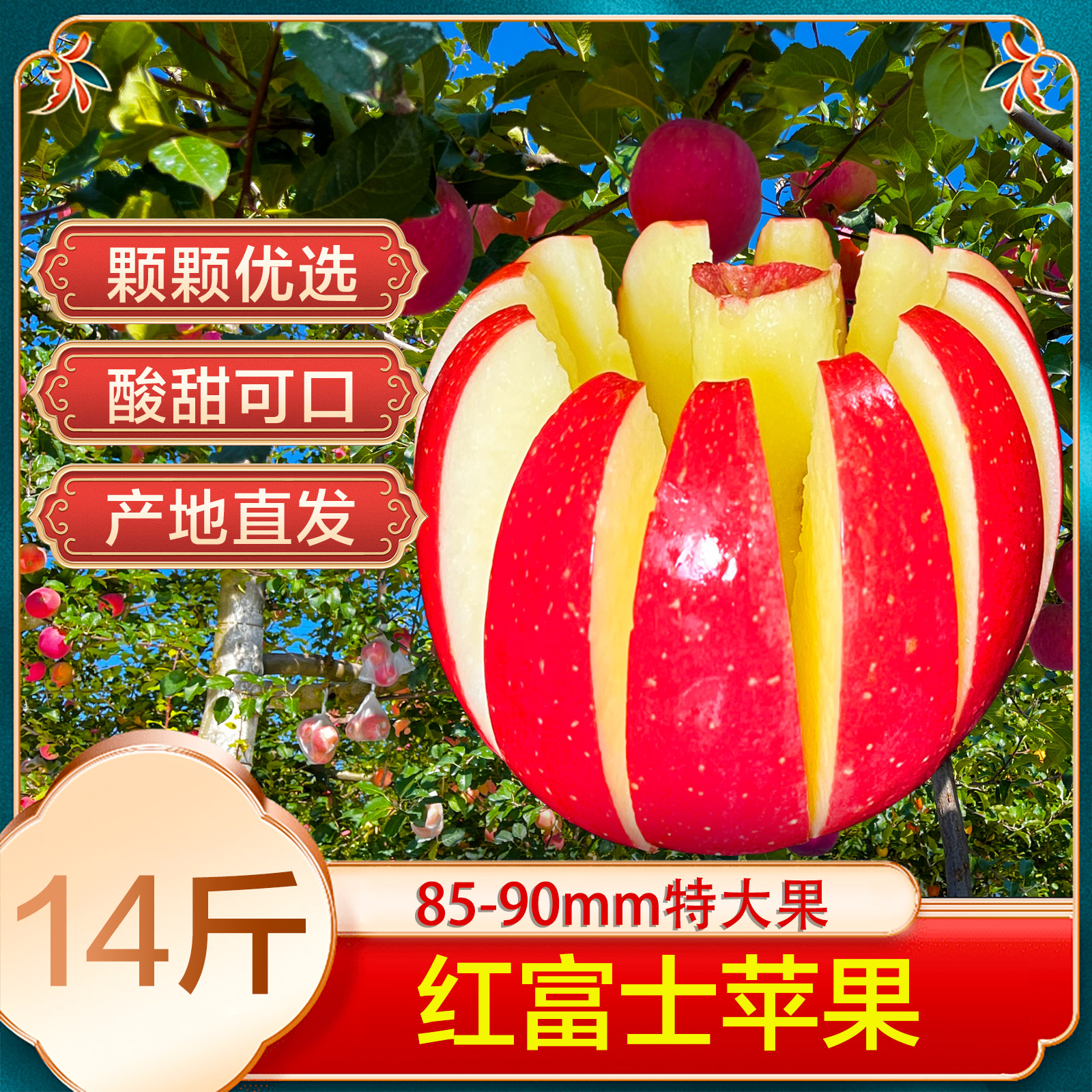 灵台县特大红富士苹果85至90mm21至24枚含箱15.6斤净重14斤